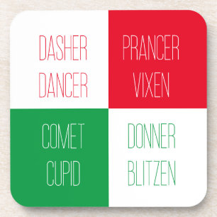 REINDEER NAMES Hard Plastic Coasters