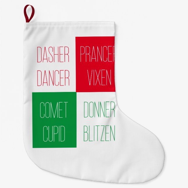 REINDEER NAMES Large Christmas Stocking (Front)