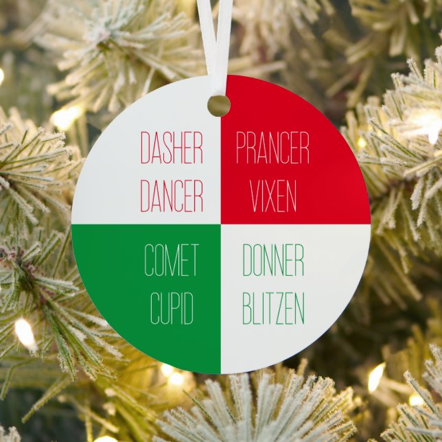 REINDEER NAMES Metal Circle Ornament  (Insitu)