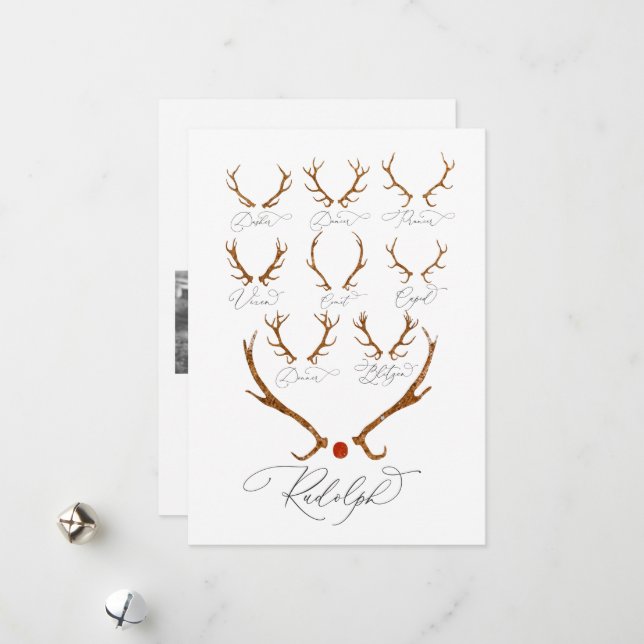 Reindeer Names Multi-Photo Christmas  Holiday Card (Front/Back In Situ)