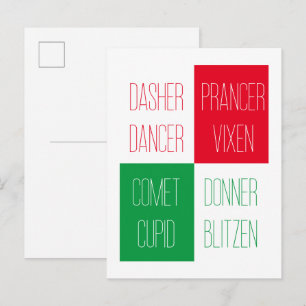 REINDEER NAMES Postcard 