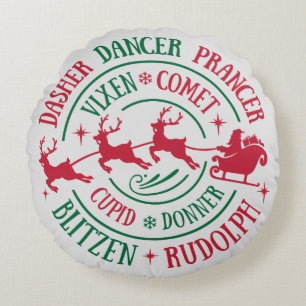 Reindeer Names Round Word Art Round Cushion