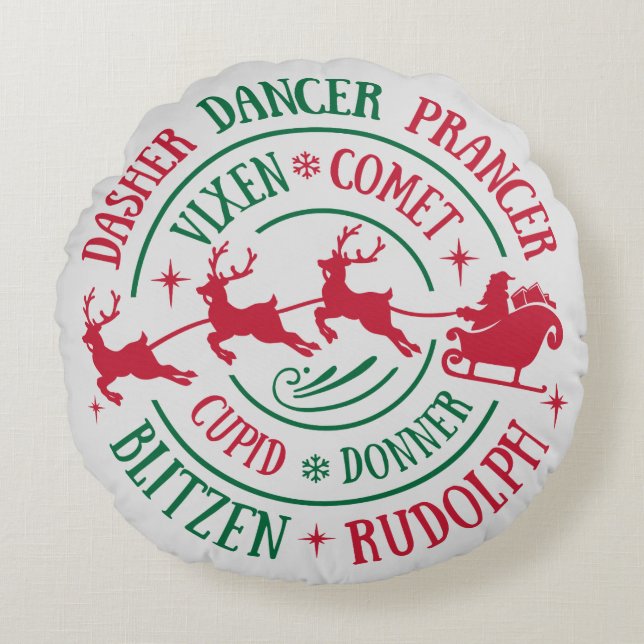 Reindeer Names Round Word Art Round Cushion (Front)
