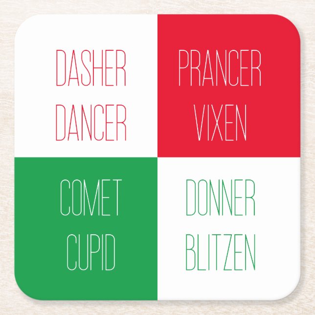 REINDEER NAMES Square Paper Coasters  (Front)