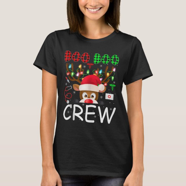 Reindeer Nurse Christmas Scrub Tops Boo Crew Nurse (Front)