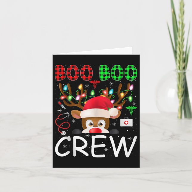 Reindeer Nurse Christmas Scrub Tops Boo Crew Nurse Card (Front)