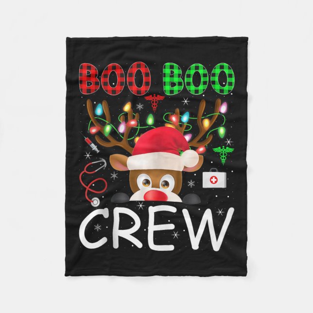 Reindeer Nurse Christmas Scrub Tops Boo Crew Nurse Fleece Blanket (Front)