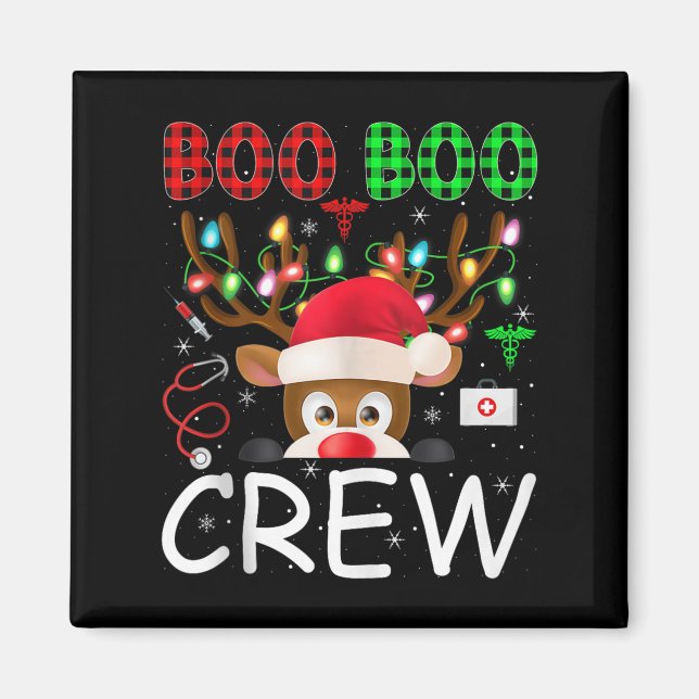 Reindeer Nurse Christmas Scrub Tops Boo Crew Nurse Magnet (Front)