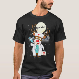 Reindeer Nurse Stethoscope Scrub Christmas Medical T-Shirt