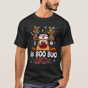 Reindeer OB Nurse Boo Crew Christmas Buffalo Plaid T-Shirt