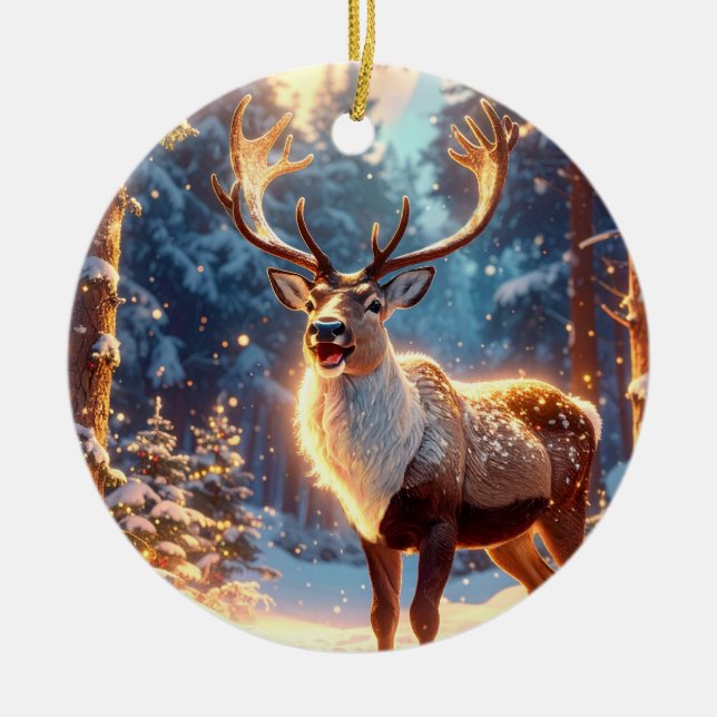 Reindeer of Santa Claus Ceramic Tree Decoration (Front)