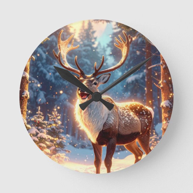Reindeer of Santa Claus Round Clock (Front)