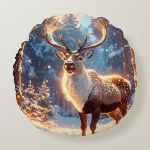 Reindeer of Santa Claus Round Cushion
