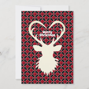 Reindeer on black & red chequered Christmas Holiday Card