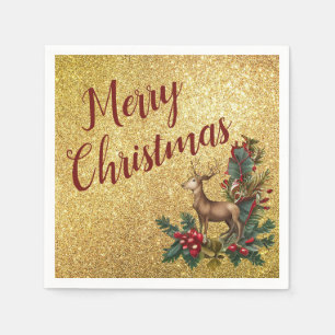 Reindeer on gold glitter Cocktail Paper Napkin