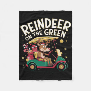 Reindeer On Green Christmas Golf Tee For Golfers Fleece Blanket
