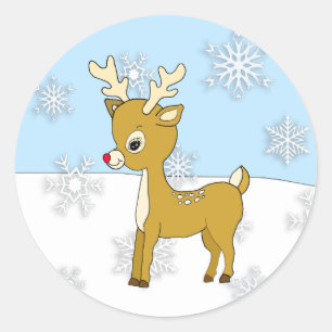 Reindeer on Wintery Day Classic Round Sticker