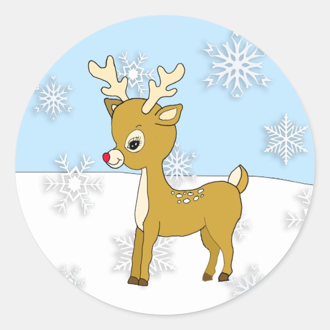 Reindeer on Wintery Day Classic Round Sticker (Front)