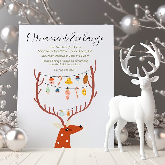 Reindeer ornament exchange Christmas Holiday Party Invitation (Creator Uploaded)