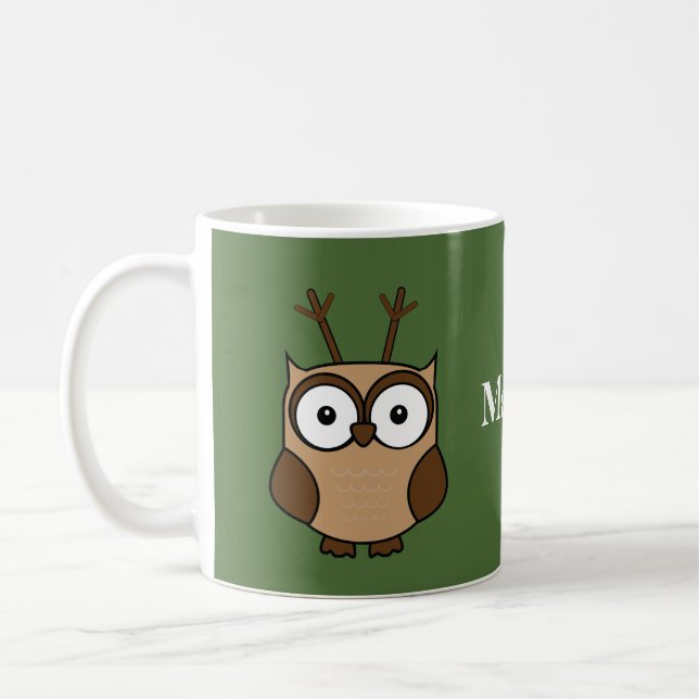 Reindeer Owl Christmas Personalised Coffee Mug (Left)