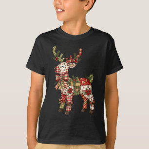 Reindeer Patchwork Coquette Bow Christmas Pyjamas T-Shirt