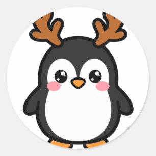 Reindeer Penguin Christmas Classic Round Sticker