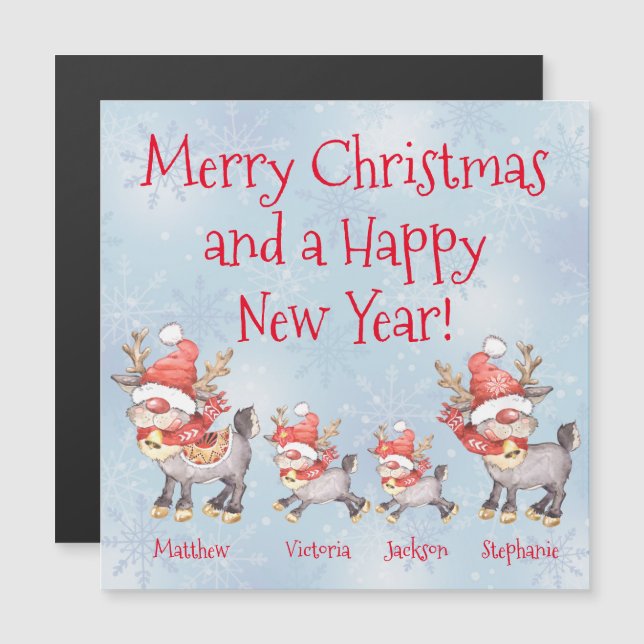 Reindeer Personalise Family Merry Christmas Magnet (Front/Back)