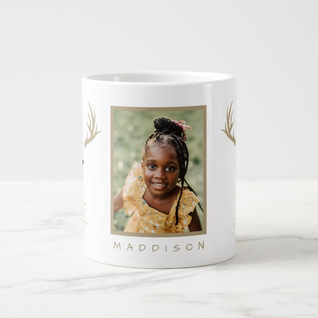 Reindeer Personalised Photo And Name Christmas Gia Large Coffee Mug (Front)
