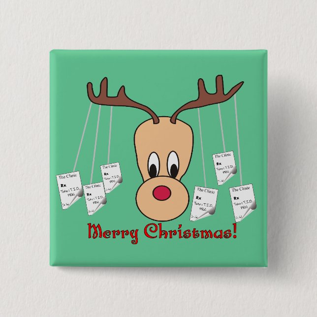 Reindeer Pharmacy Merry Christmas 15 Cm Square Badge (Front)