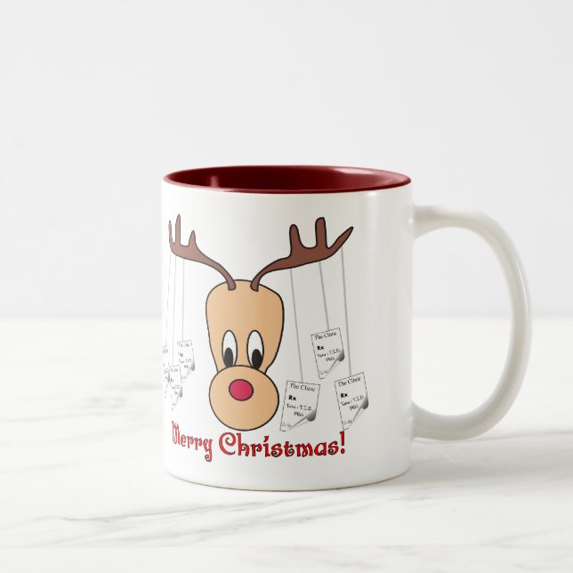 Reindeer Pharmacy Merry Christmas Two-Tone Coffee Mug (Right)