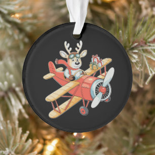 Reindeer Pilot Christmas Aviator Flying Plane Xmas Ornament