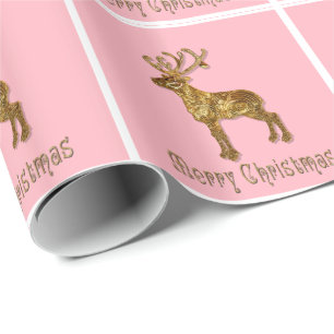Reindeer Pink Christmas Glossy Wrapping Paper