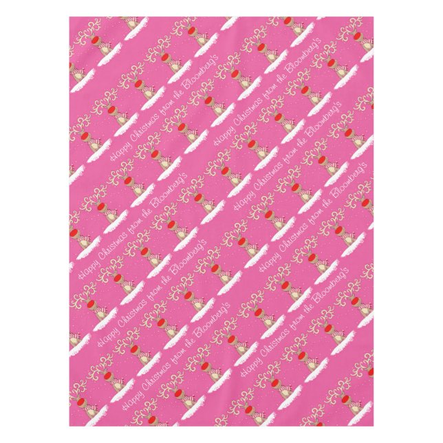 Reindeer pink Christmas personalised family name Tablecloth (Front)