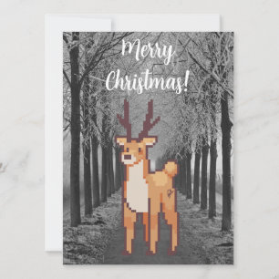 Reindeer, Pixel Art Merry Christmas Holiday Card