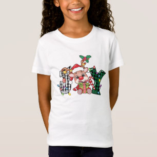 Reindeer Plaid Letters JOY Christmas Text T-Shirt