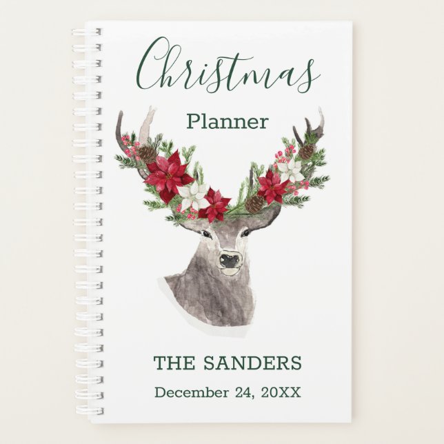 Reindeer, Poinsettia Christmas Planner (Front)