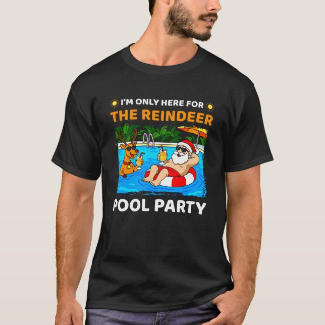 Reindeer Pool Party Christmas In July Santa Summer T-Shirt (Front)