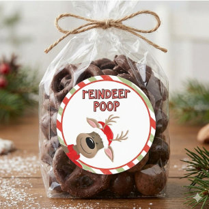 Reindeer Poop Christmas Holiday Round Sticker