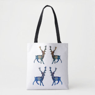 Reindeer Pop Art Snowflakes Mandala Tote