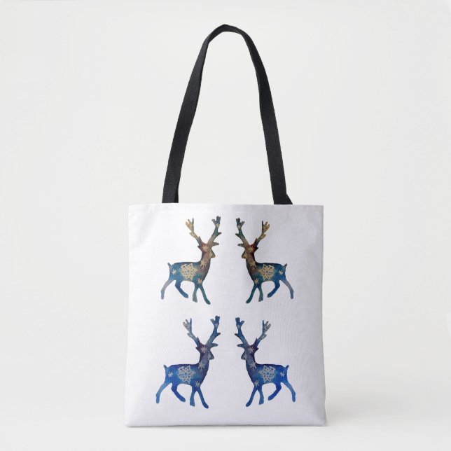 Reindeer Pop Art Snowflakes Mandala Tote (Front)