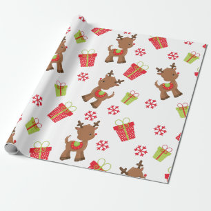 Reindeer Presents Snowflakes Christmas Pattern Wrapping Paper