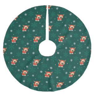 Reindeer Pug Christmas Pattern Brushed Polyester Tree Skirt