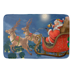 Reindeer Pulling Santa Claus Sleigh   Christmas Bath Mat