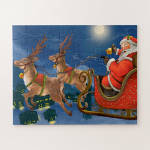 Reindeer Pulling Santa Claus Sleigh   Christmas Jigsaw Puzzle