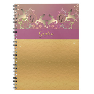 Reindeer Purple Golden Monogram Notebook