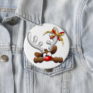 Reindeer Puzzled Funny Christmas Character 10 Cm Round Badge