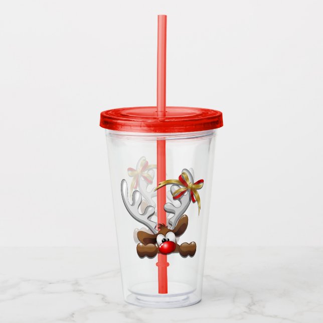 Reindeer Puzzled Funny Christmas Character Acrylic Tumbler (Front)
