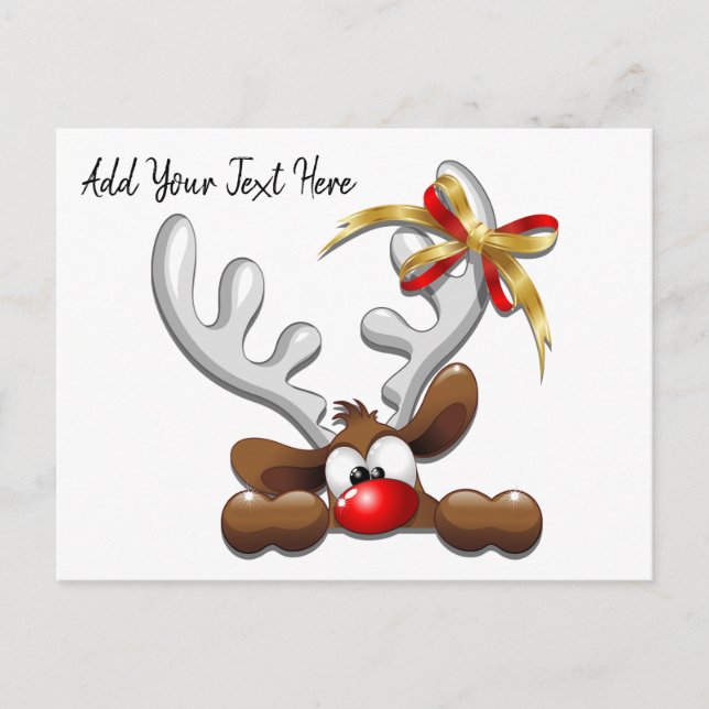 Reindeer Puzzled Funny Christmas Character Announcement Postcard (Front)