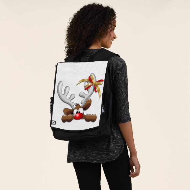 Reindeer Puzzled Funny Christmas Character Backpack (Worn)