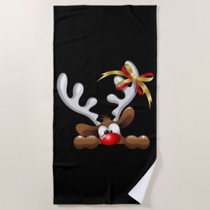 Reindeer Puzzled Funny Christmas Character Beach Towel